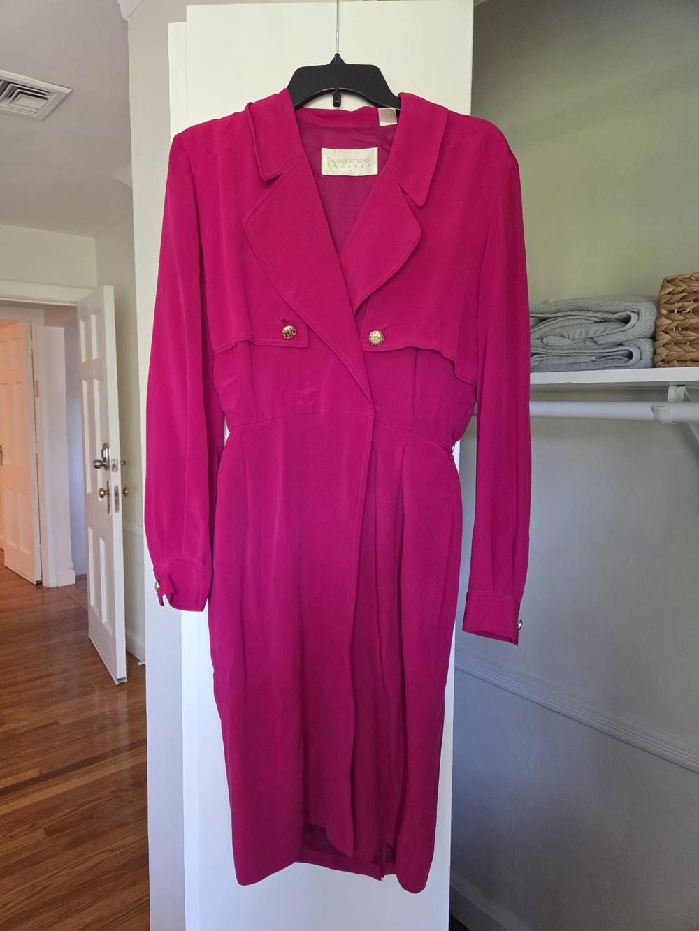 Dana Buchman Fuchsia Midi Dress with Gold Buttons